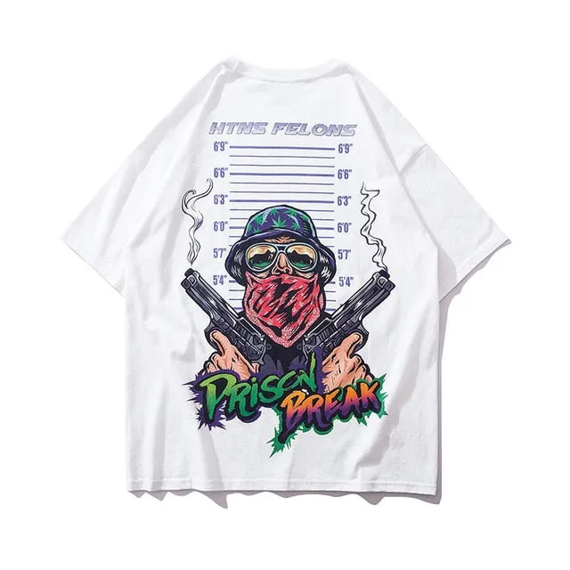 Prison Break Printed Hip Hop Streetwear Loose Tees