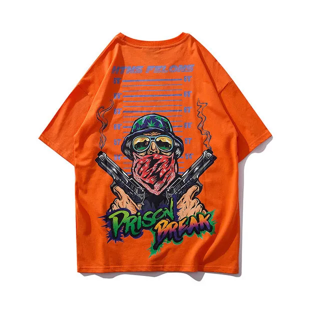 Prison Break Printed Hip Hop Streetwear Loose Tees