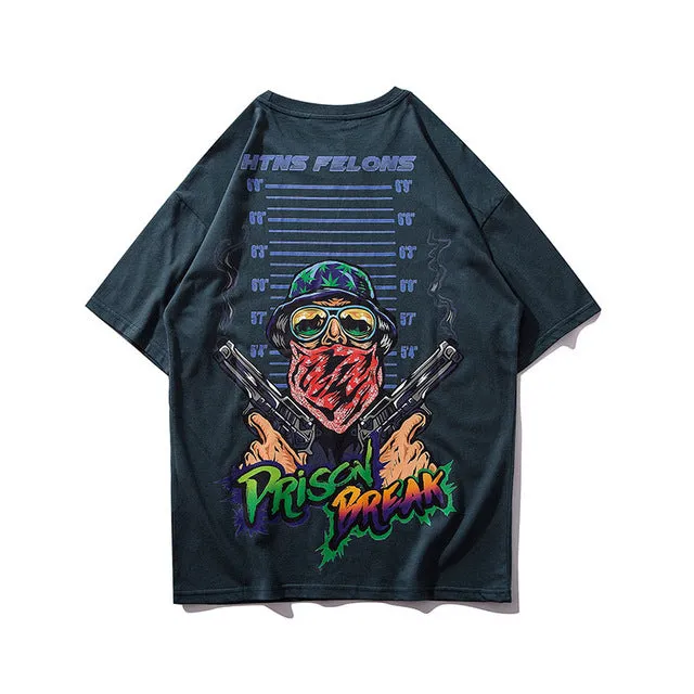 Prison Break Printed Hip Hop Streetwear Loose Tees