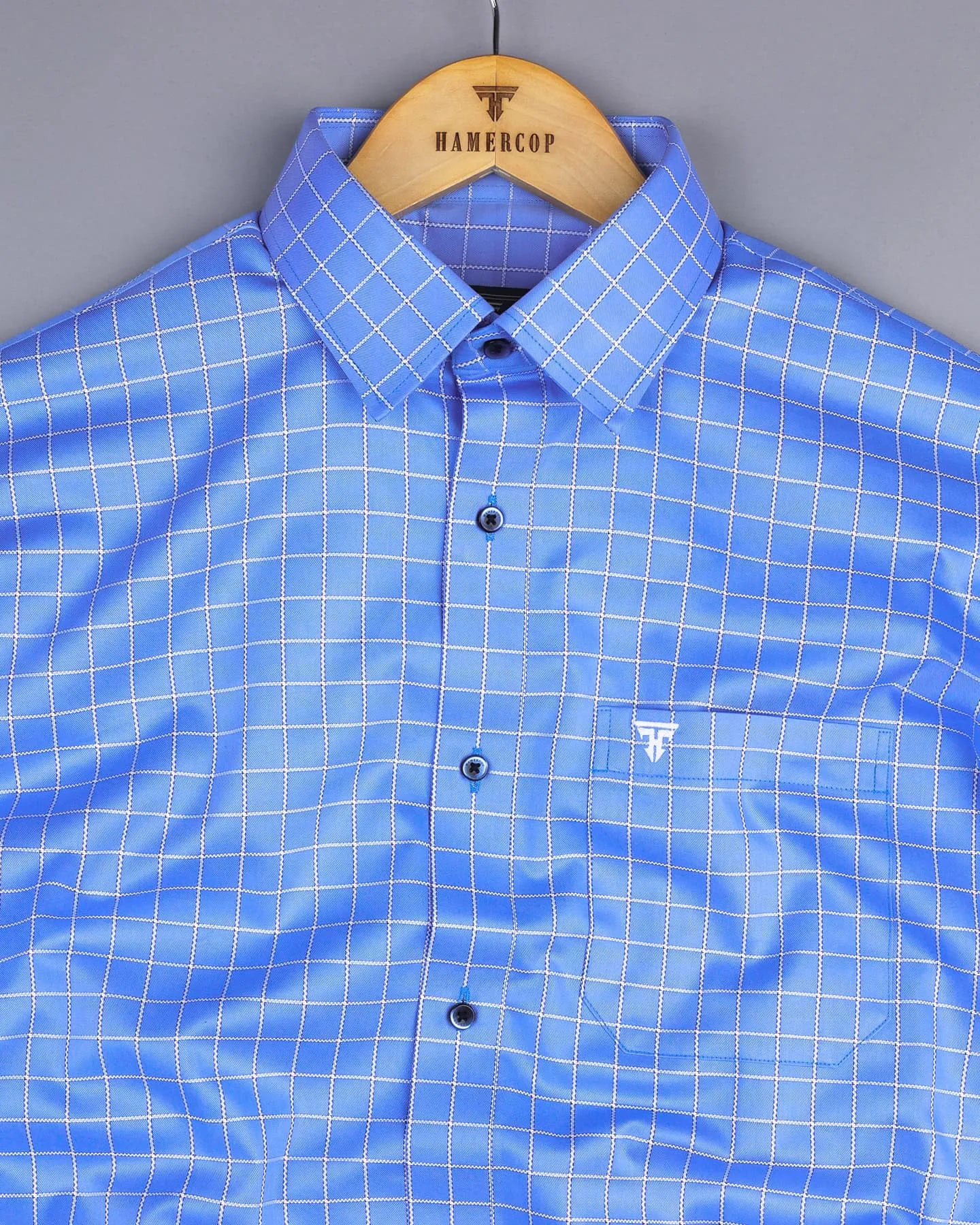 Ribose Blue With White Check Premium Cotton Formal Shirt