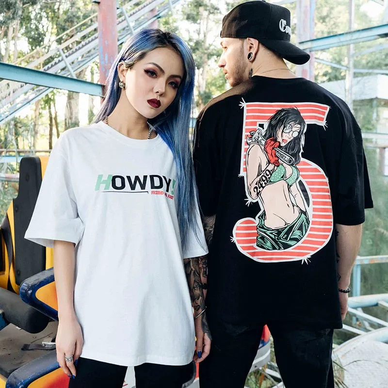Sexy Lady Printed Hip Hop Streetwear Loose Tees