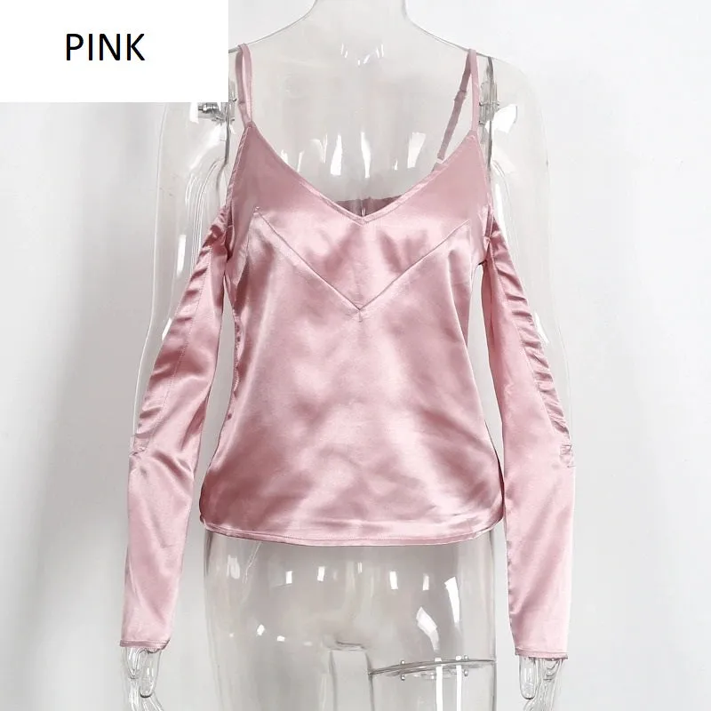 Sexy V Neck Cut Out Sleeve Satin Camisole Backless Party Club Tank Top