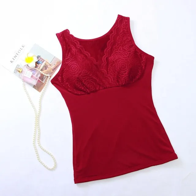 Shapewear Winter Keep Warm Sexy V-Neck Lace Bra Undergarment Women Vest