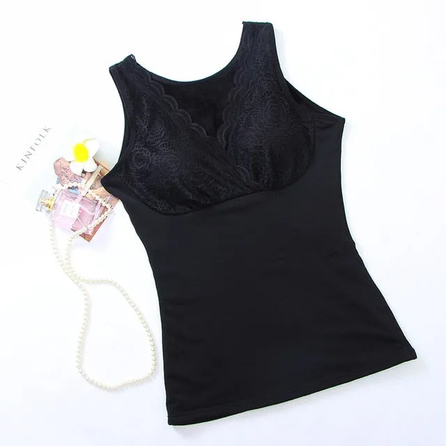 Shapewear Winter Keep Warm Sexy V-Neck Lace Bra Undergarment Women Vest