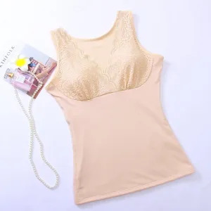 Shapewear Winter Keep Warm Sexy V-Neck Lace Bra Undergarment Women Vest
