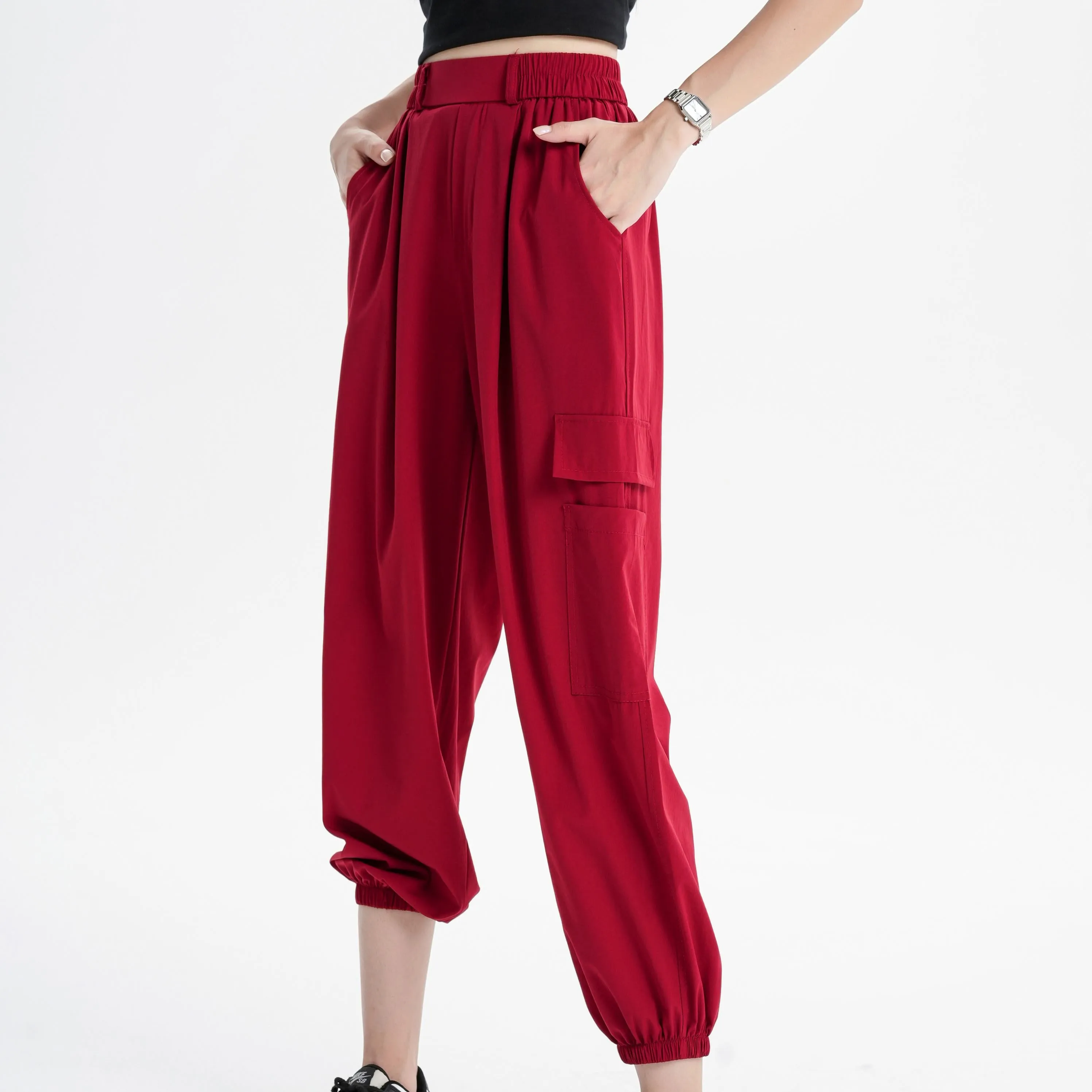 Silky High-Waisted Loose Fit Tapered Sports Thin Casual Quick-Drying Pants