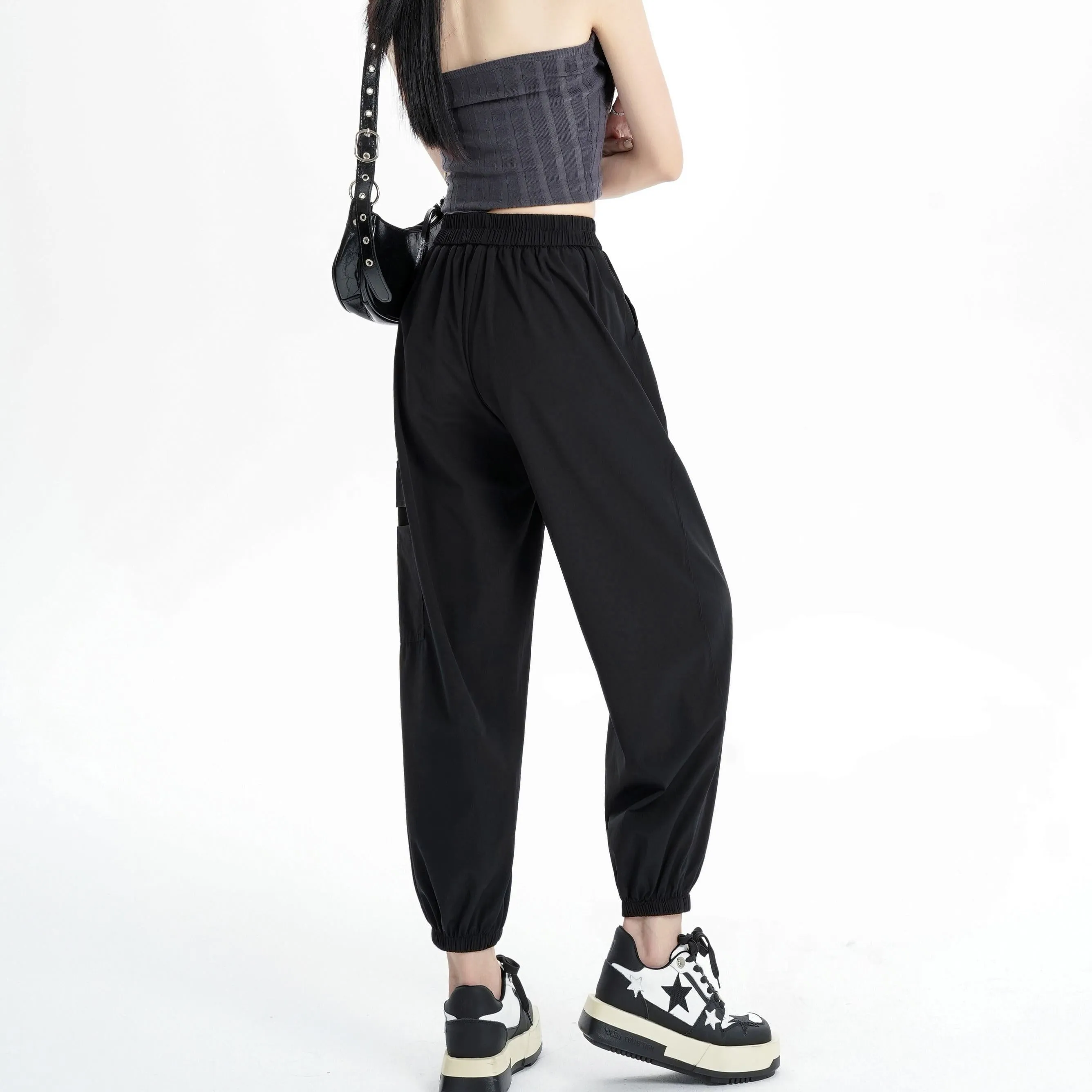 Silky High-Waisted Loose Fit Tapered Sports Thin Casual Quick-Drying Pants