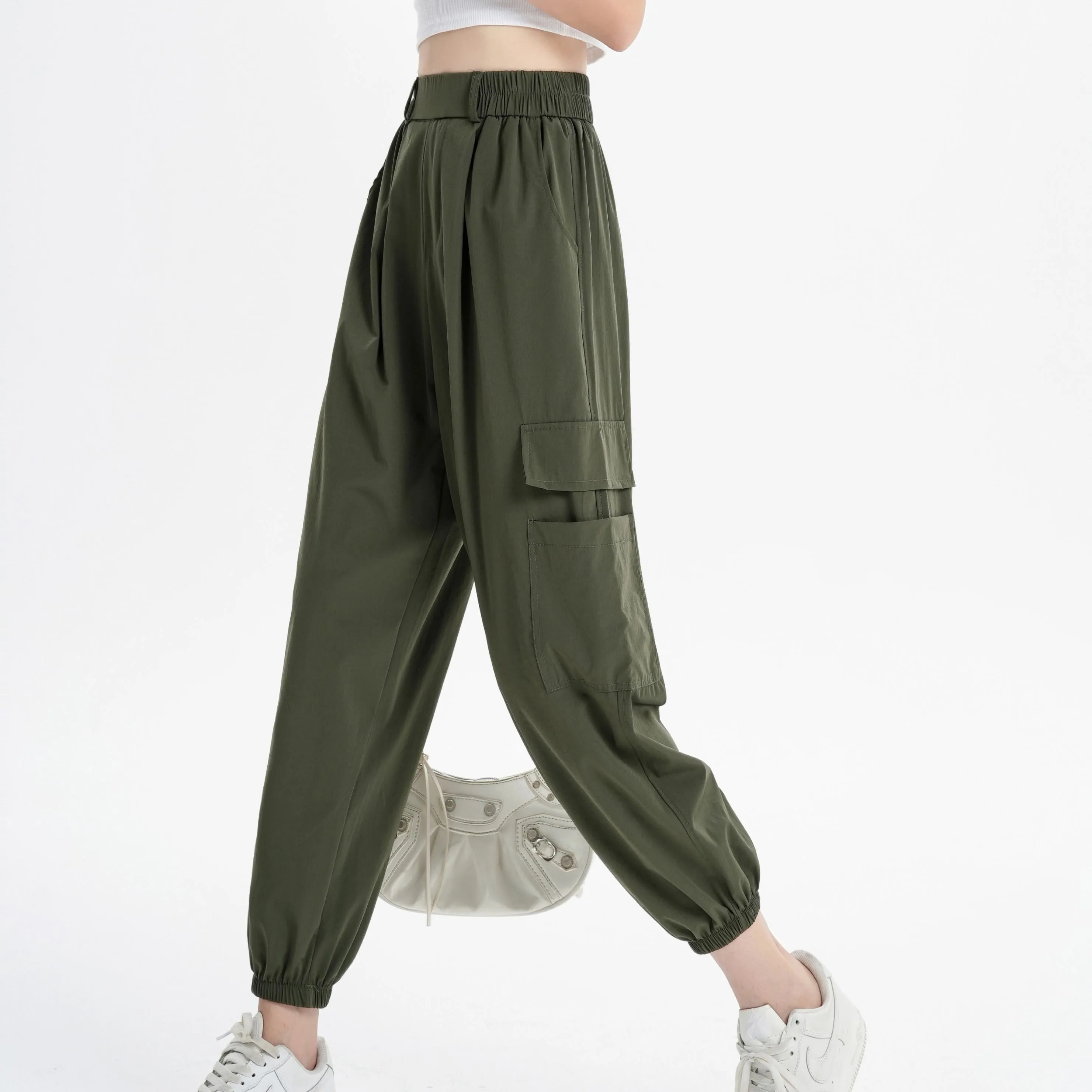 Silky High-Waisted Loose Fit Tapered Sports Thin Casual Quick-Drying Pants