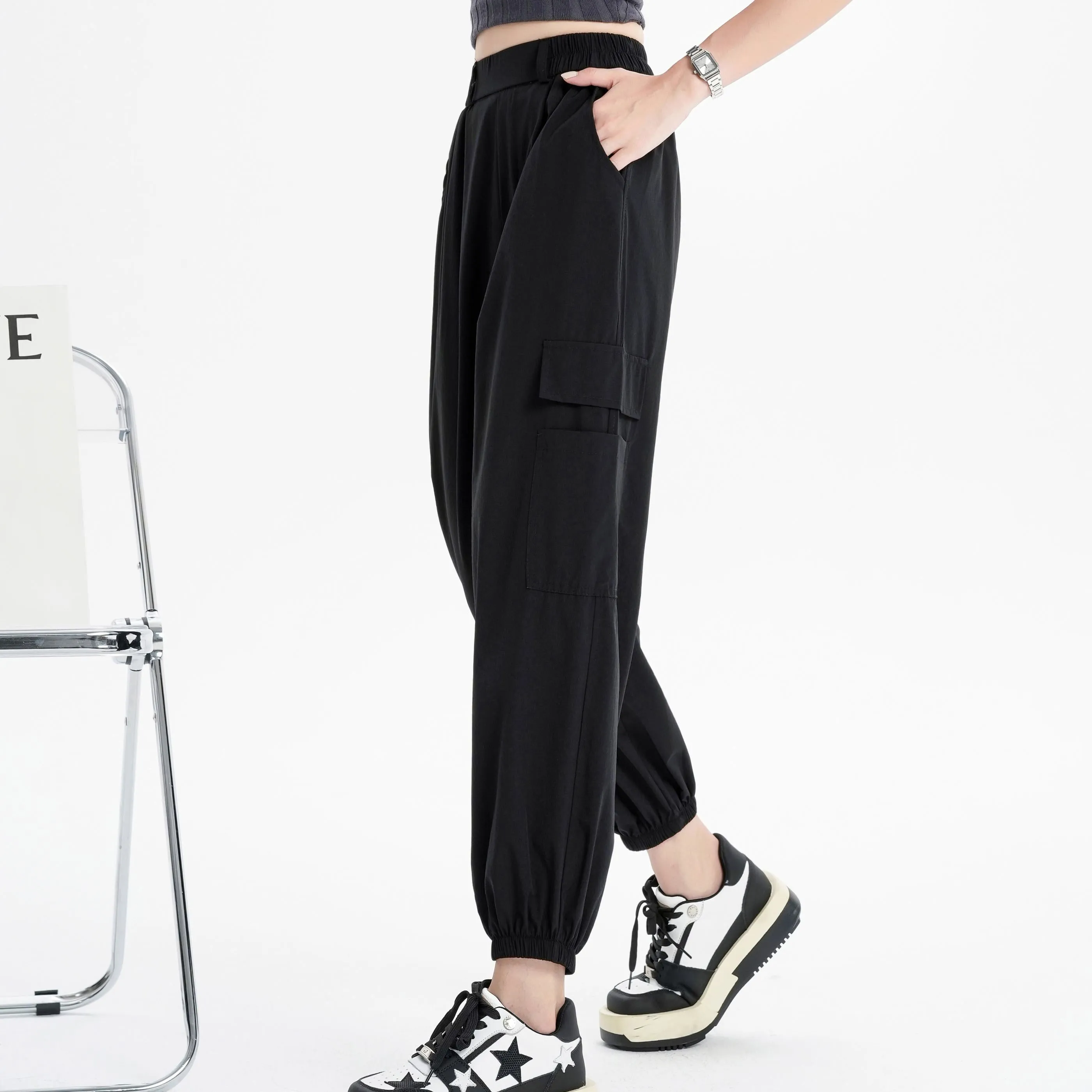 Silky High-Waisted Loose Fit Tapered Sports Thin Casual Quick-Drying Pants
