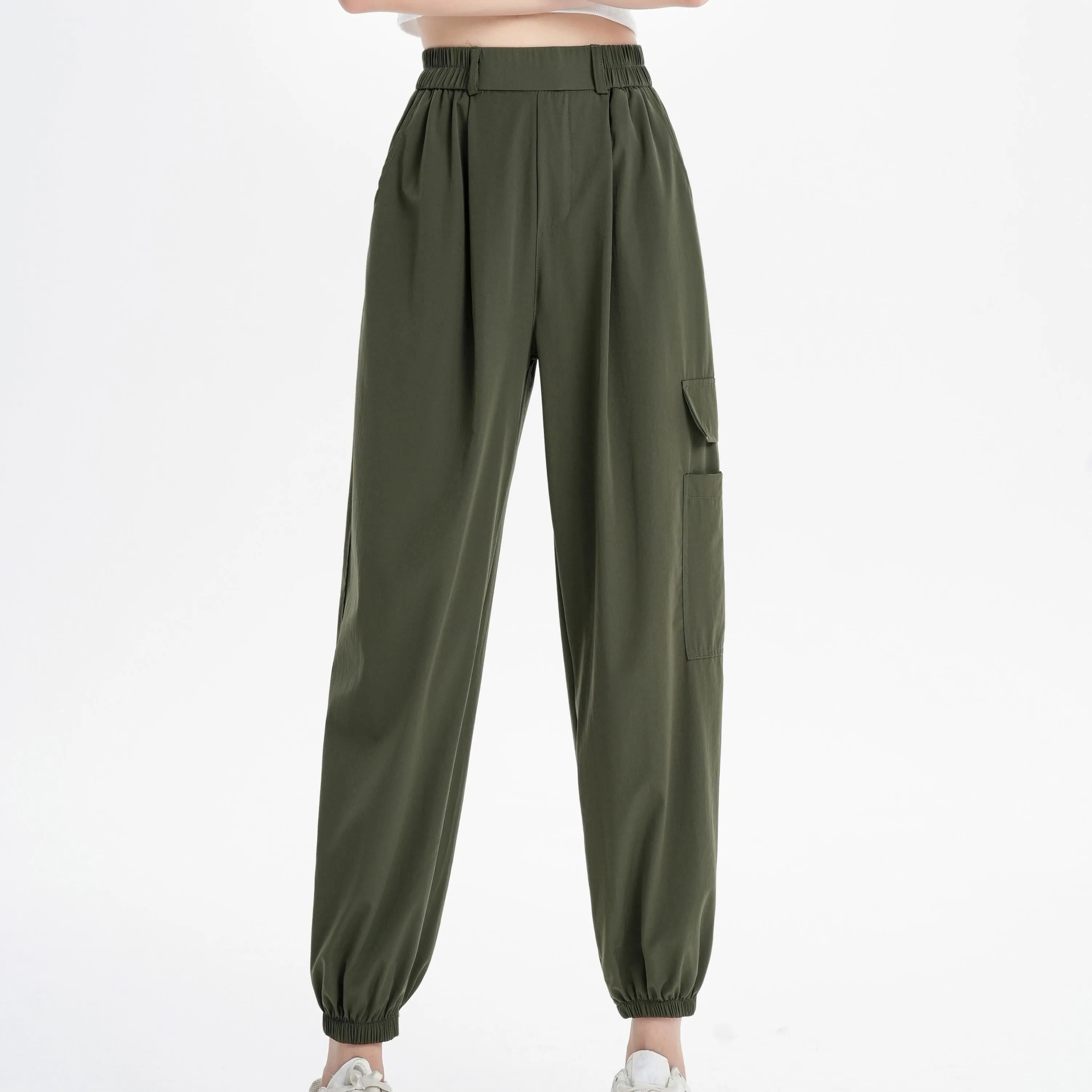 Silky High-Waisted Loose Fit Tapered Sports Thin Casual Quick-Drying Pants