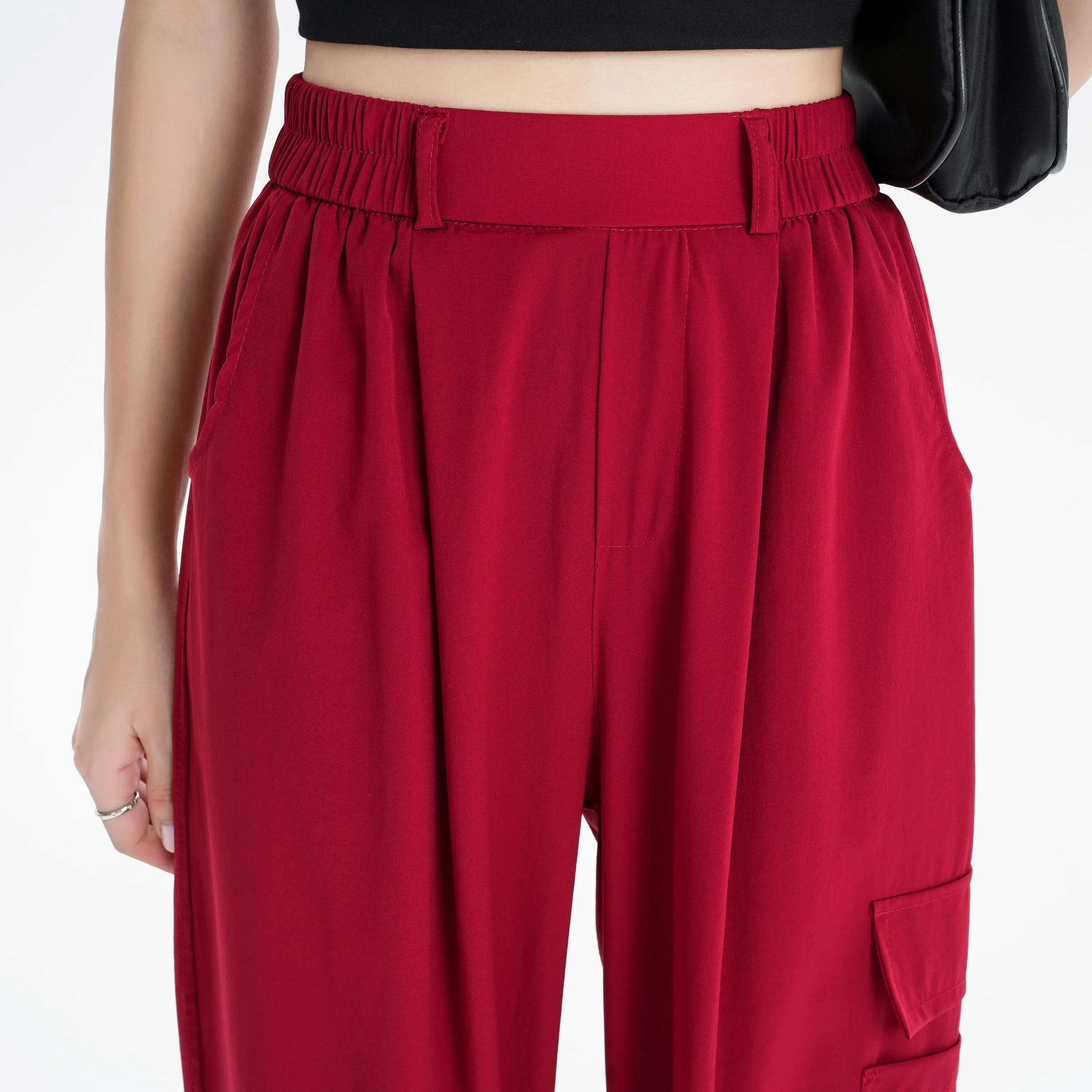 Silky High-Waisted Loose Fit Tapered Sports Thin Casual Quick-Drying Pants