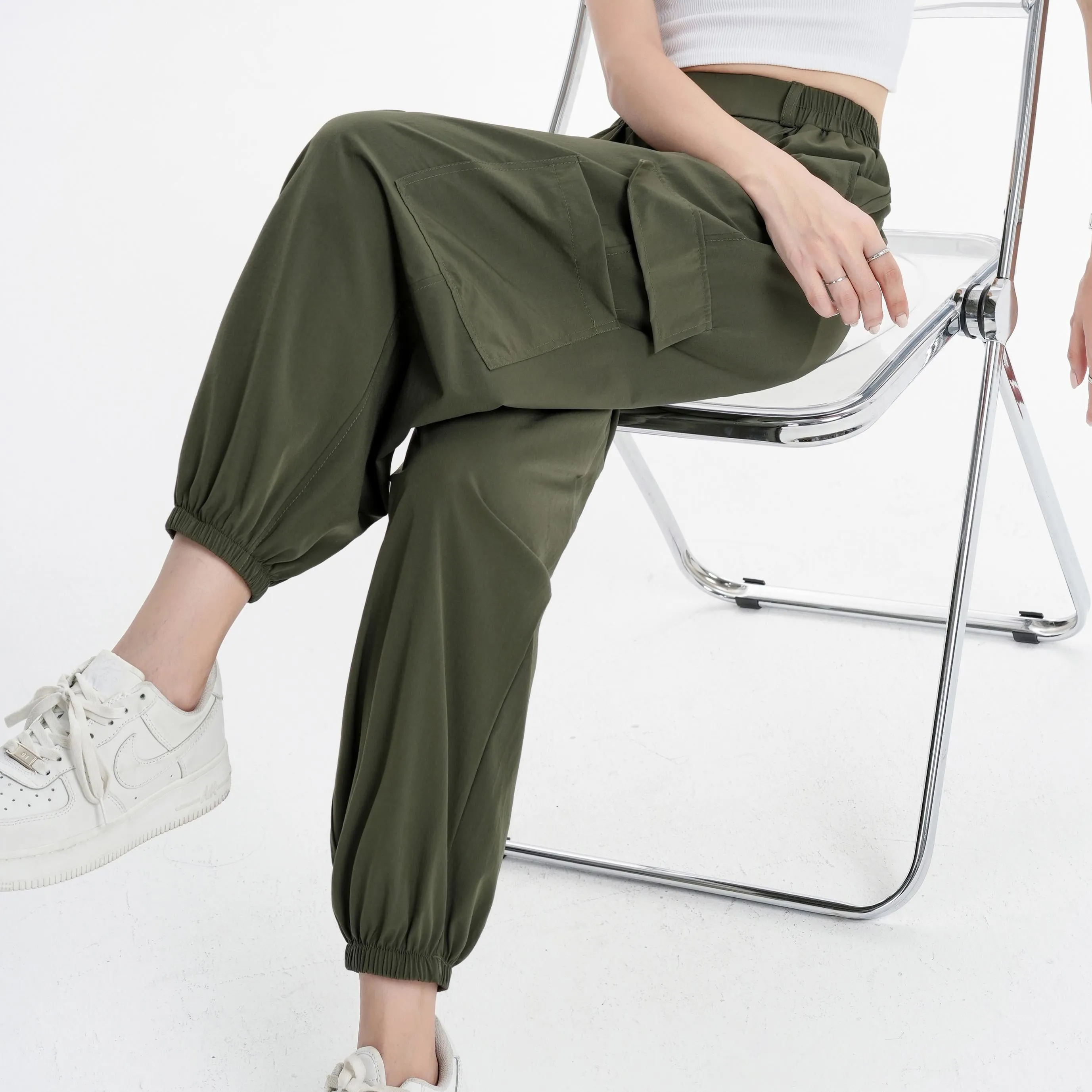 Silky High-Waisted Loose Fit Tapered Sports Thin Casual Quick-Drying Pants