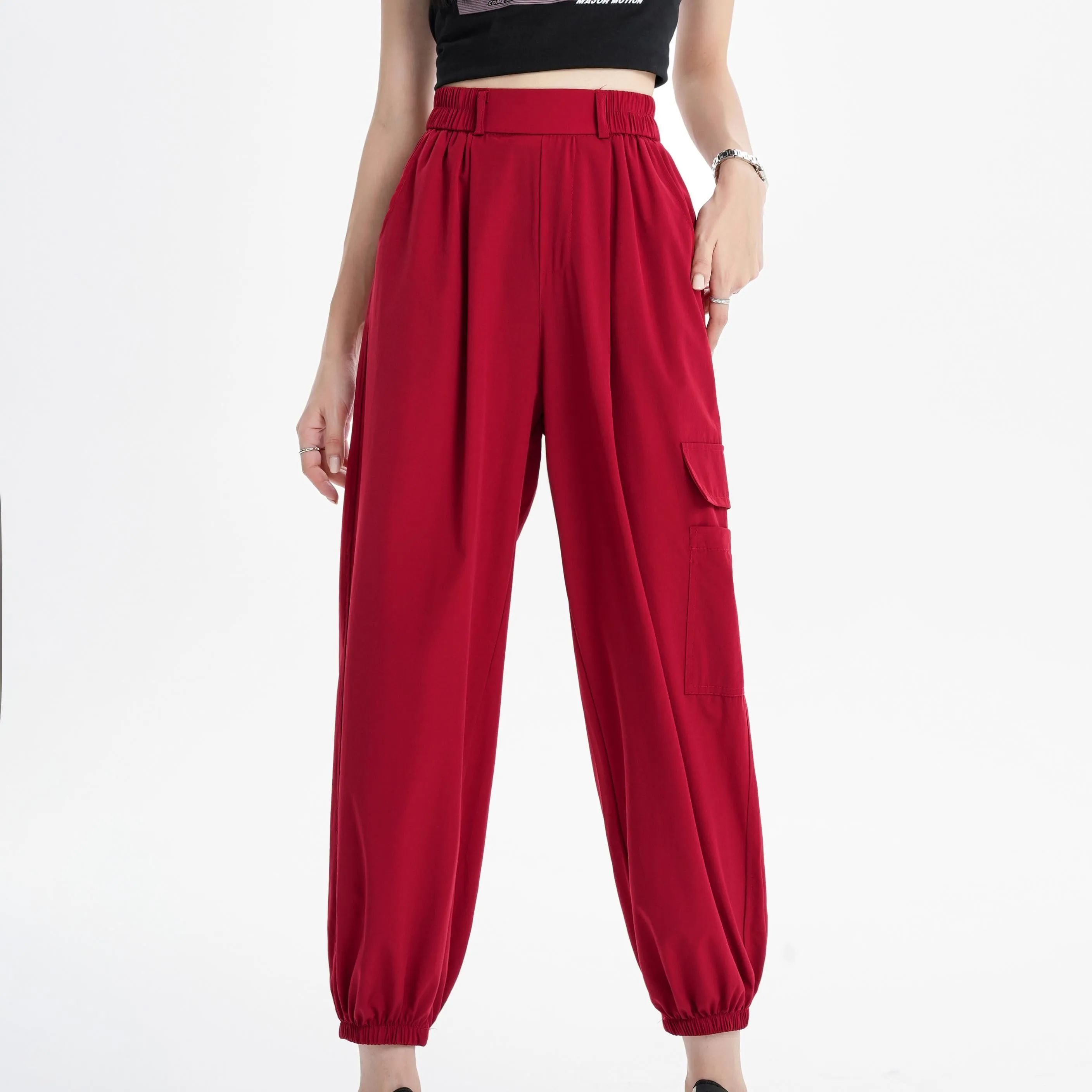 Silky High-Waisted Loose Fit Tapered Sports Thin Casual Quick-Drying Pants