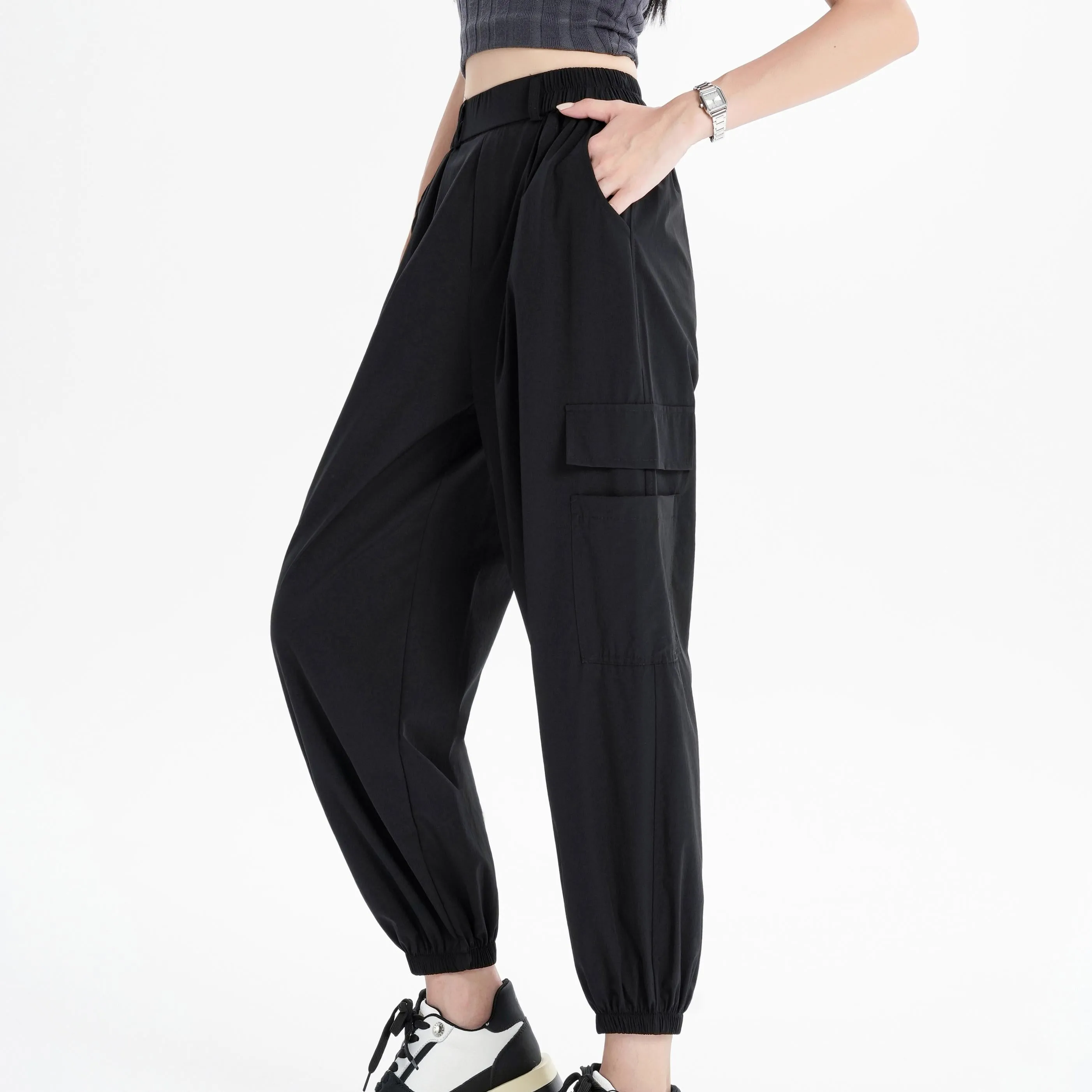 Silky High-Waisted Loose Fit Tapered Sports Thin Casual Quick-Drying Pants