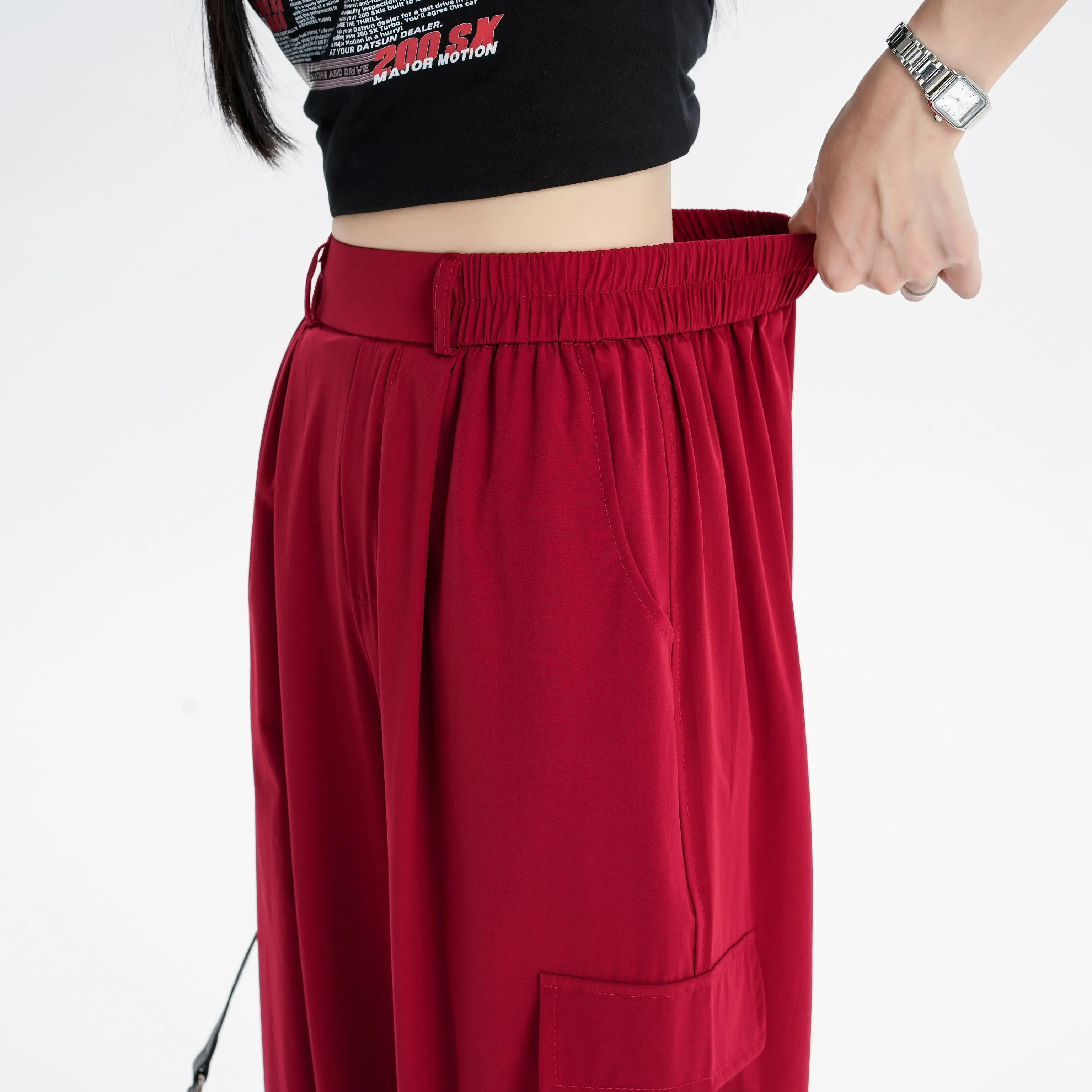 Silky High-Waisted Loose Fit Tapered Sports Thin Casual Quick-Drying Pants