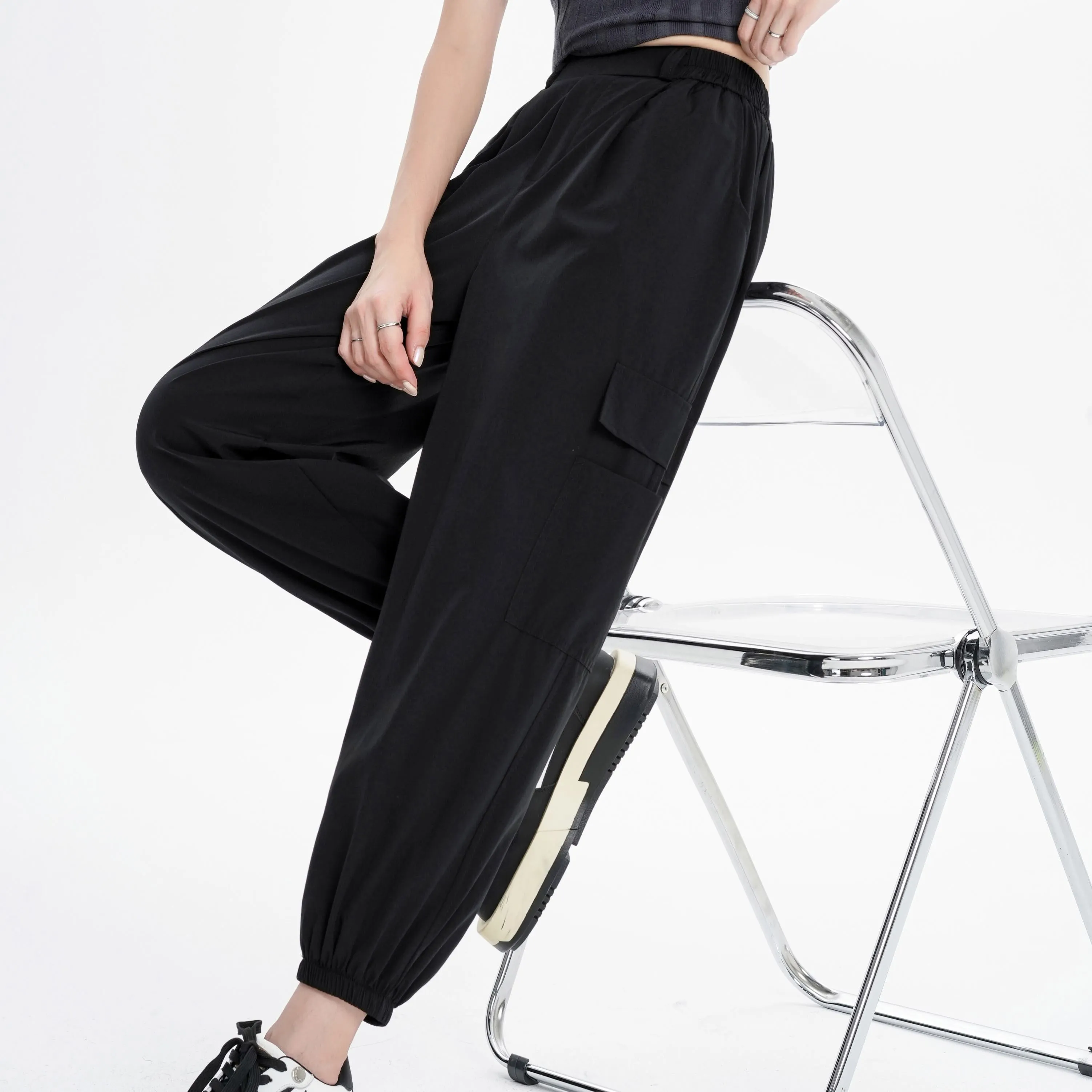 Silky High-Waisted Loose Fit Tapered Sports Thin Casual Quick-Drying Pants