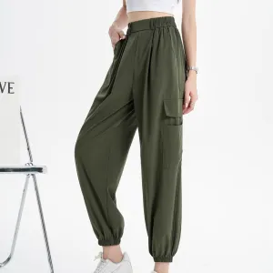 Silky High-Waisted Loose Fit Tapered Sports Thin Casual Quick-Drying Pants