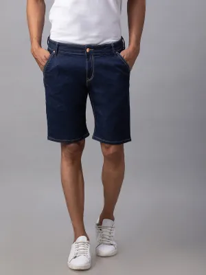 Spykar Men Blue Cotton Slim Fit Denim Shorts