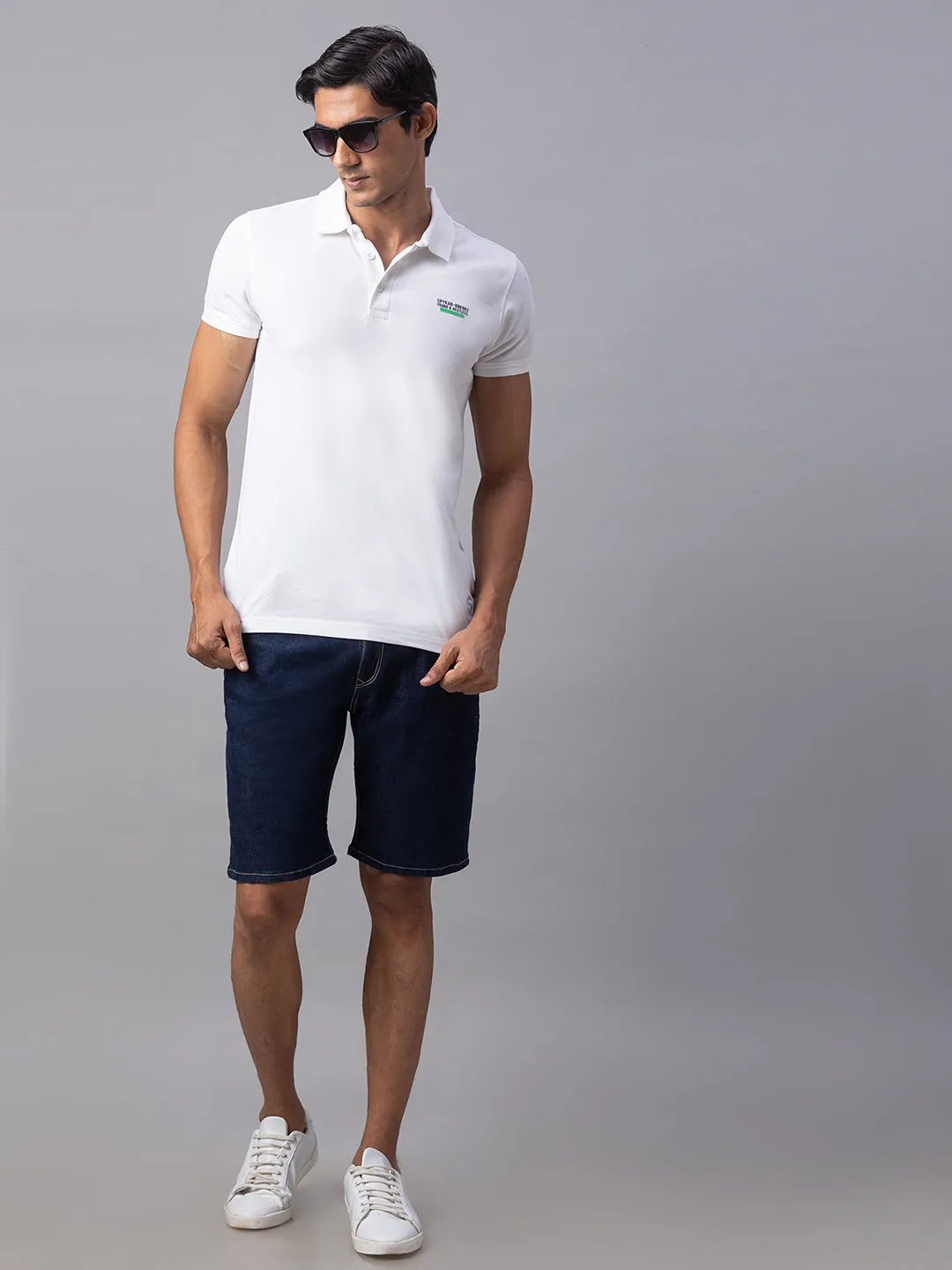 Spykar Men Blue Cotton Slim Fit Denim Shorts