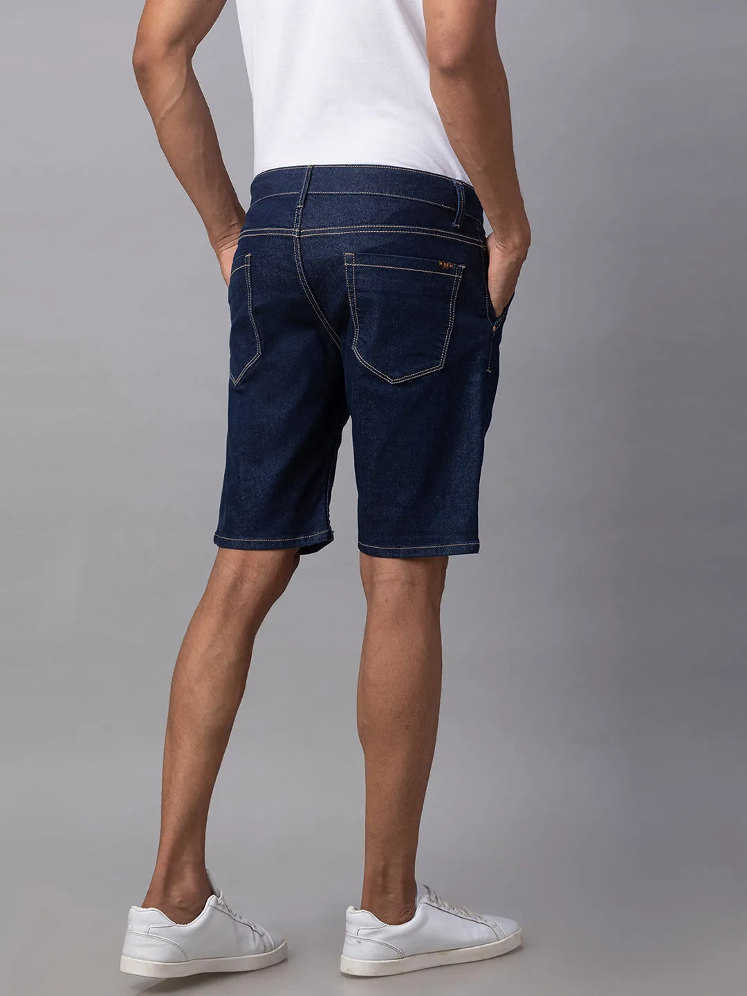 Spykar Men Blue Cotton Slim Fit Denim Shorts