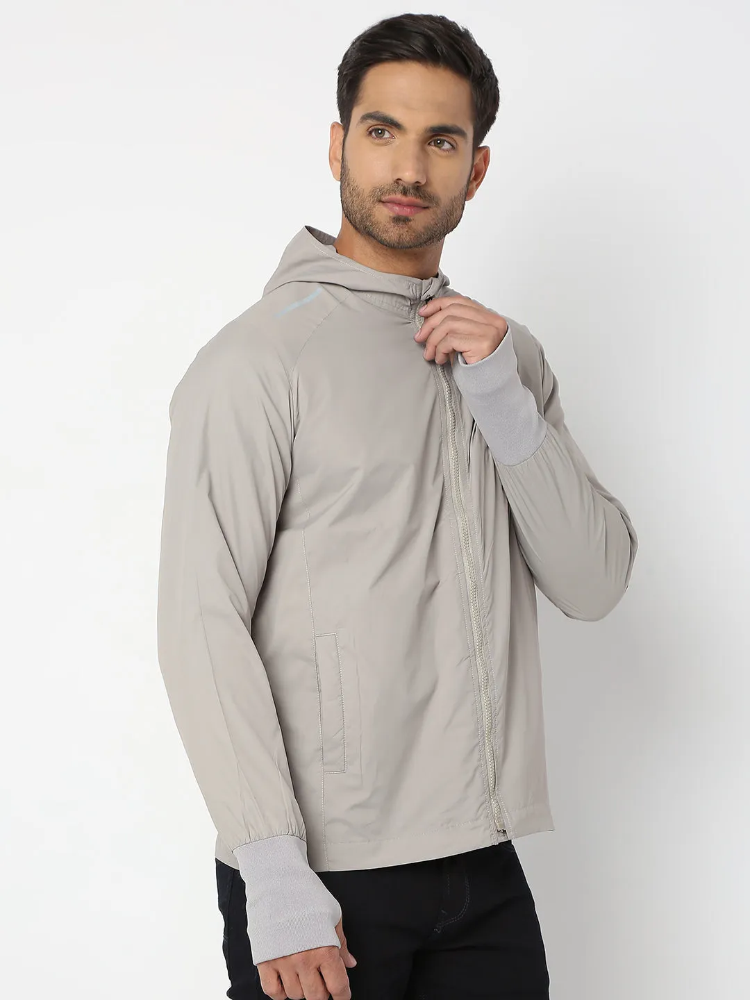 Spykar Men Silver Nylon Regular Fit Jacket