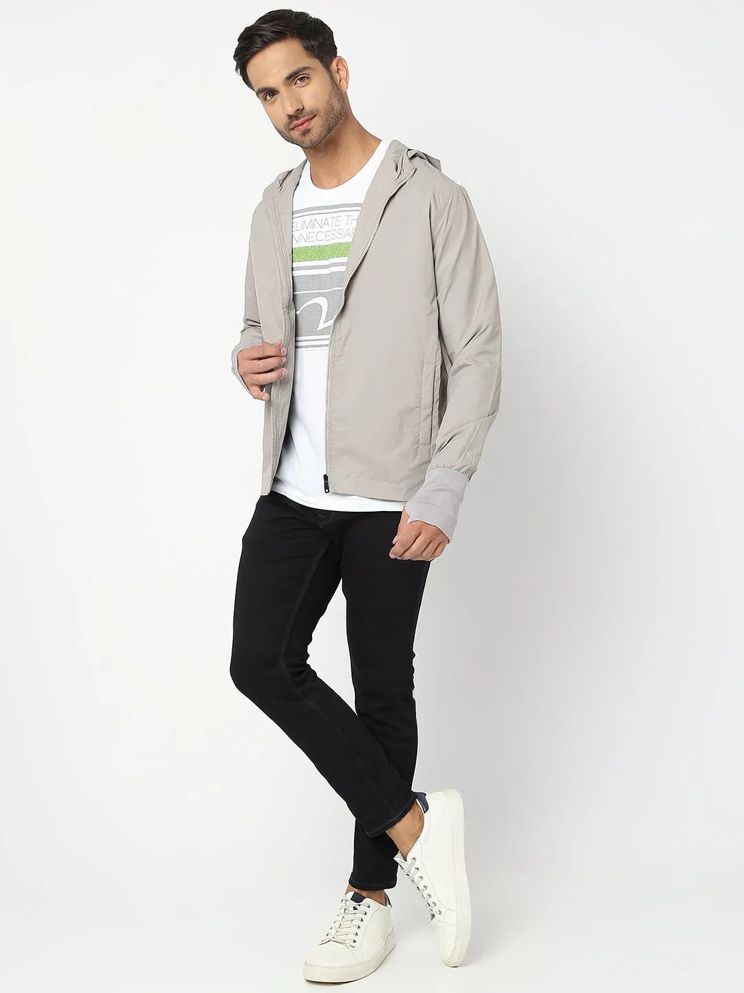 Spykar Men Silver Nylon Regular Fit Jacket