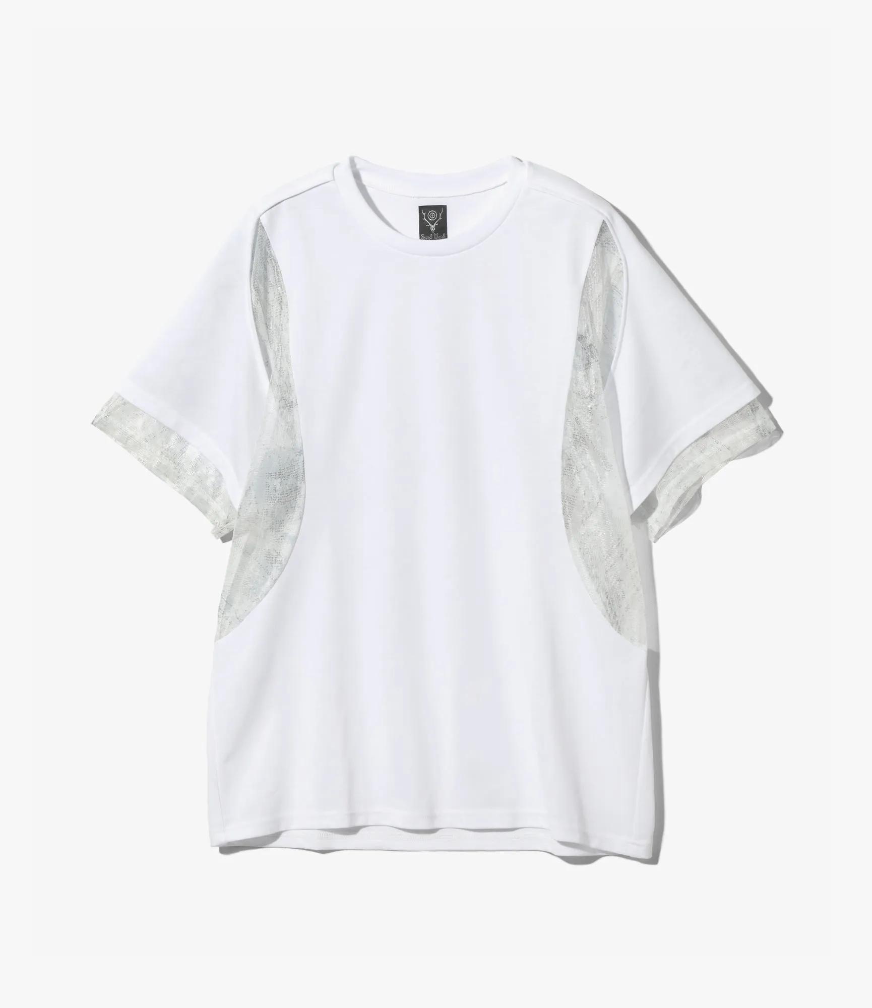 SS Crew Neck Mesh Panel T-Shirt – White Jersey