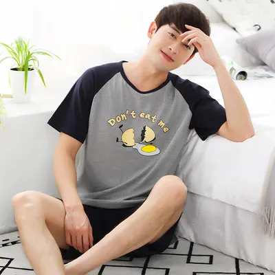Summer Knitted Cotton Short Sleeved Men's Pajamas