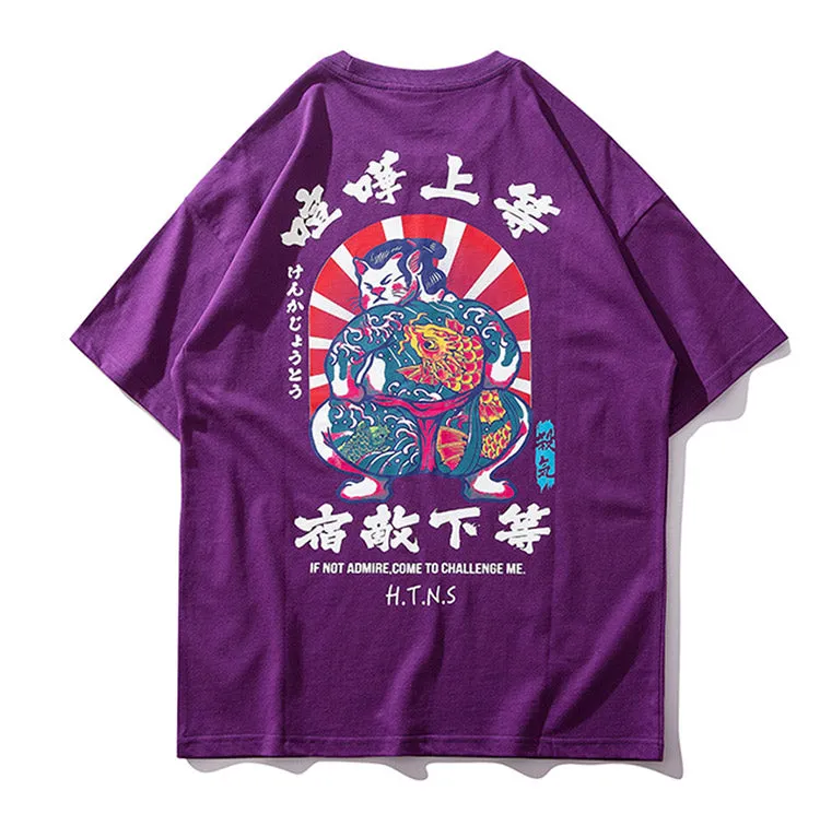 Sumo Wrestler Printed Hip Hop Streetwear Loose Tees