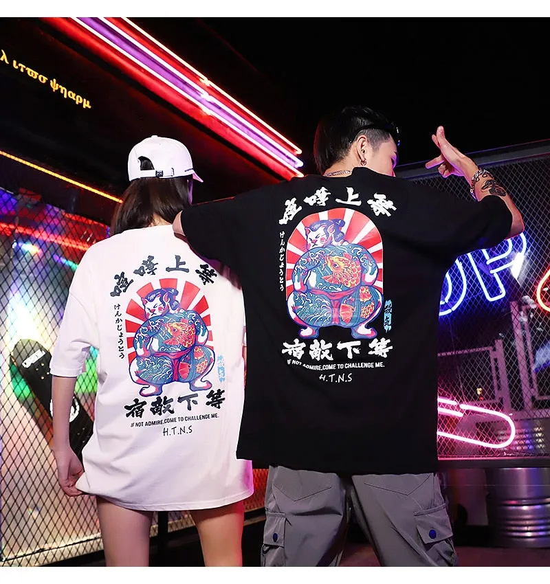 Sumo Wrestler Printed Hip Hop Streetwear Loose Tees