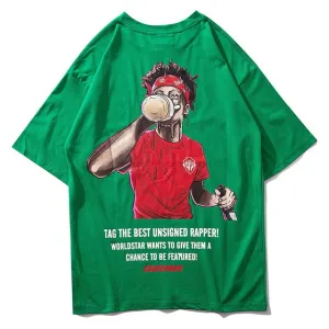 Tag Unsigned Rapper Printed Hip Hop Streetwear Loose Tees