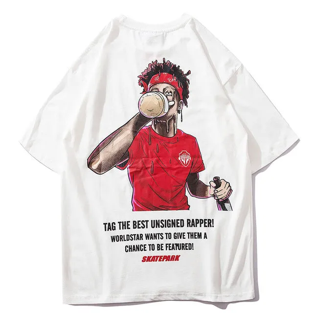 Tag Unsigned Rapper Printed Hip Hop Streetwear Loose Tees