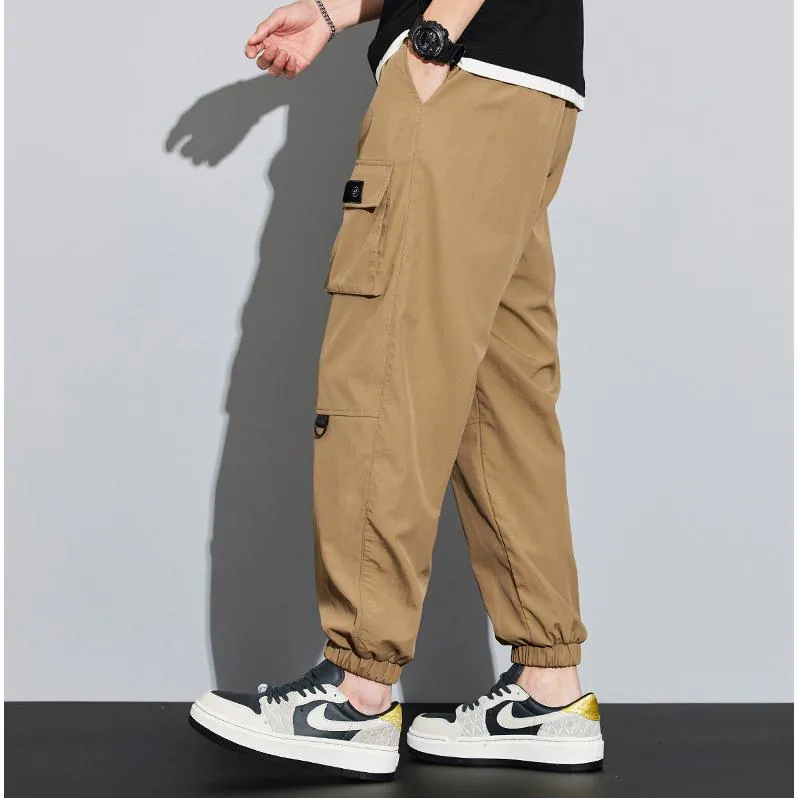 Tapered Elasticity Multi-Pocket Zipper Cargo Pants