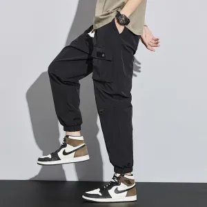 Tapered Elasticity Multi-Pocket Zipper Cargo Pants