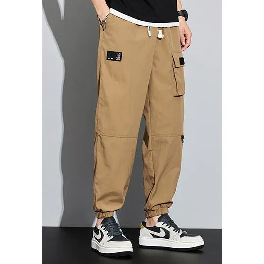 Tapered Elasticity Multi-Pocket Zipper Cargo Pants