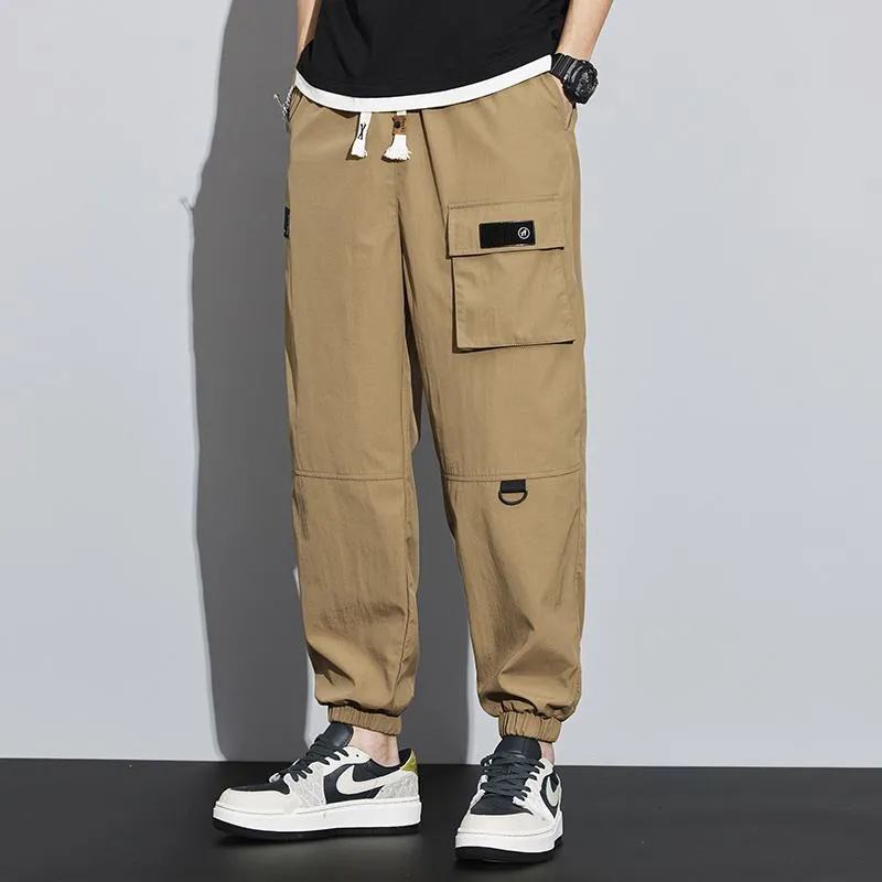 Tapered Elasticity Multi-Pocket Zipper Cargo Pants
