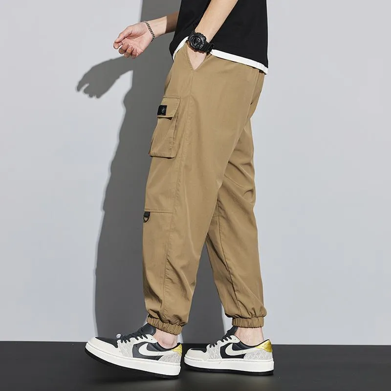 Tapered Elasticity Multi-Pocket Zipper Cargo Pants