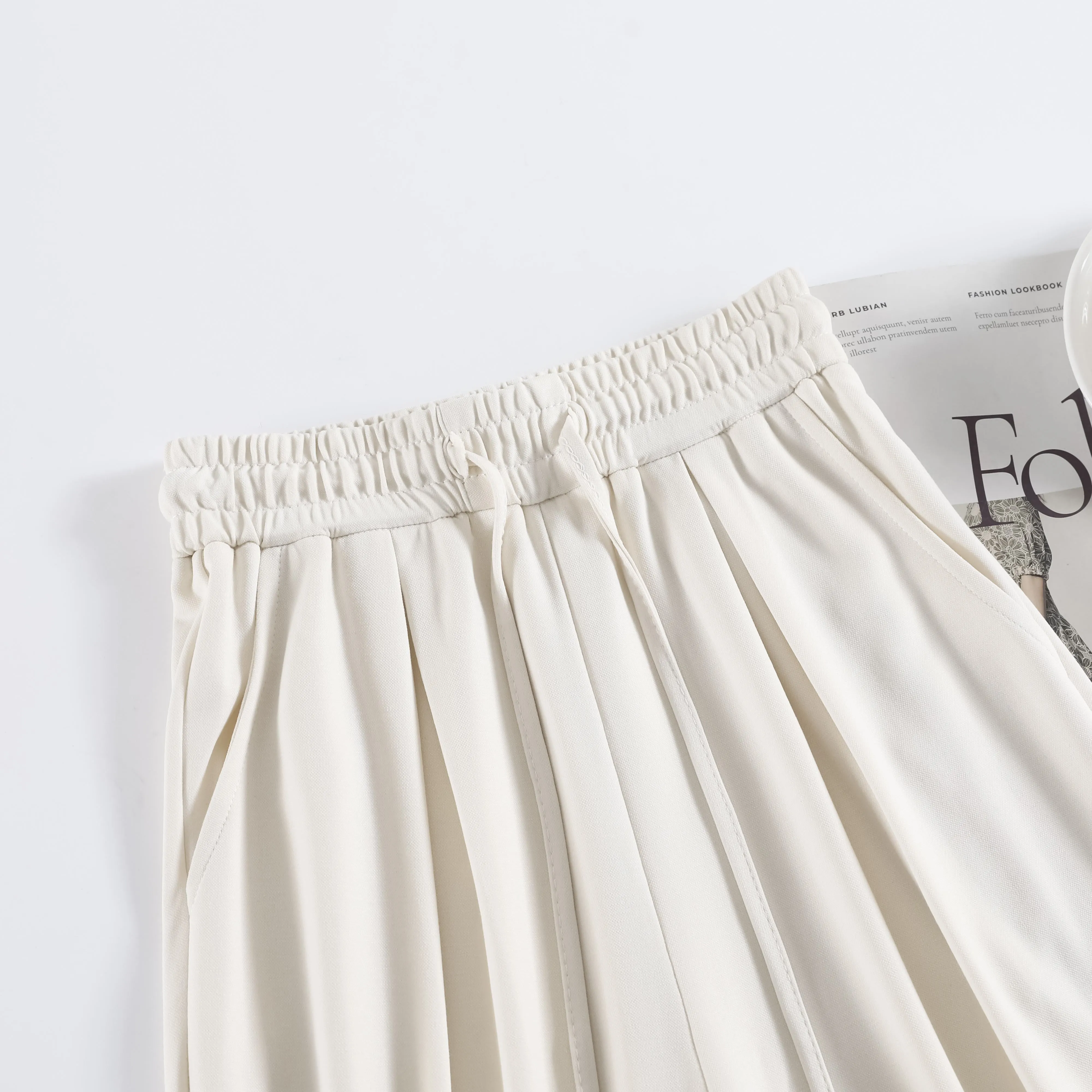 Thin High-Waisted Draping Straight Leg Silky Pants