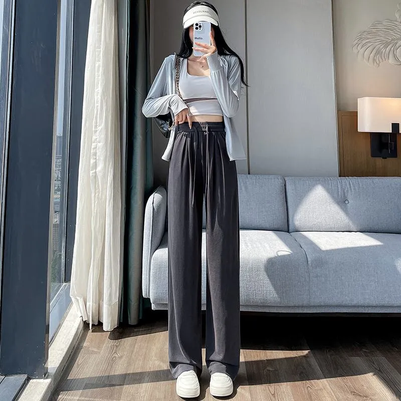 Thin High-Waisted Draping Straight Leg Silky Pants