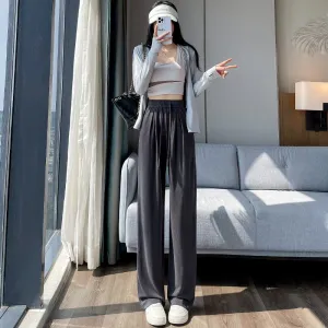 Thin High-Waisted Draping Straight Leg Silky Pants