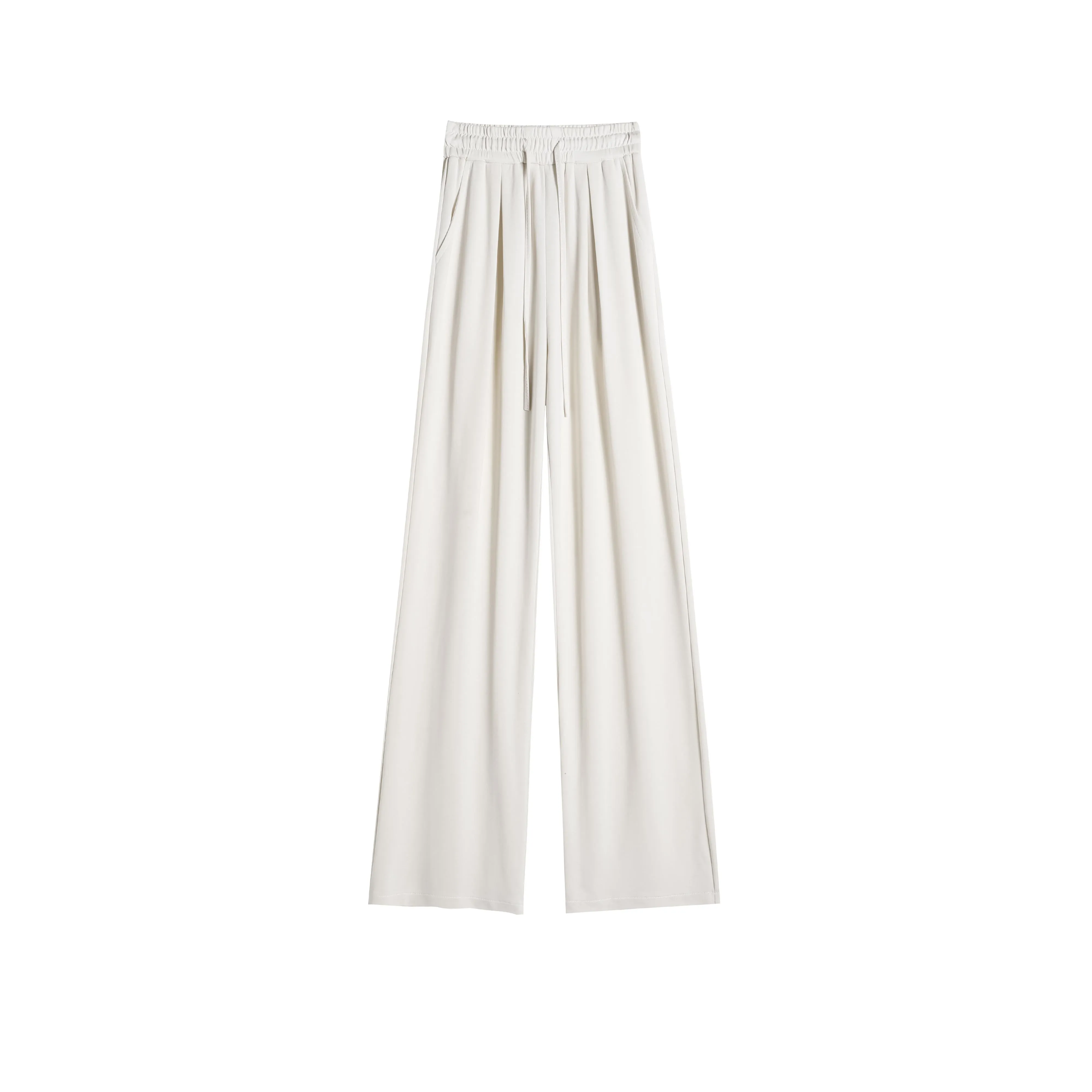 Thin High-Waisted Draping Straight Leg Silky Pants
