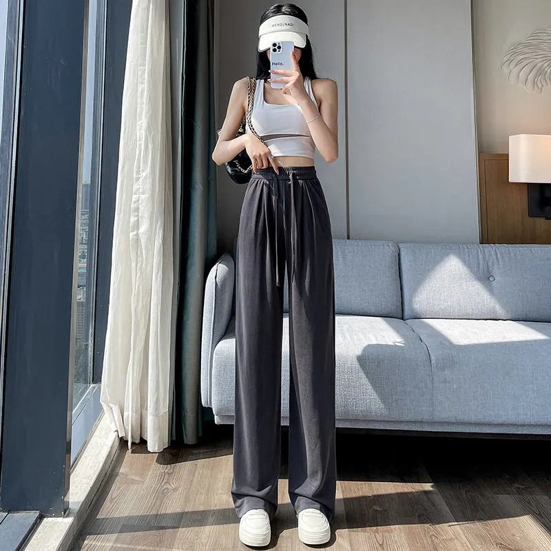 Thin High-Waisted Draping Straight Leg Silky Pants