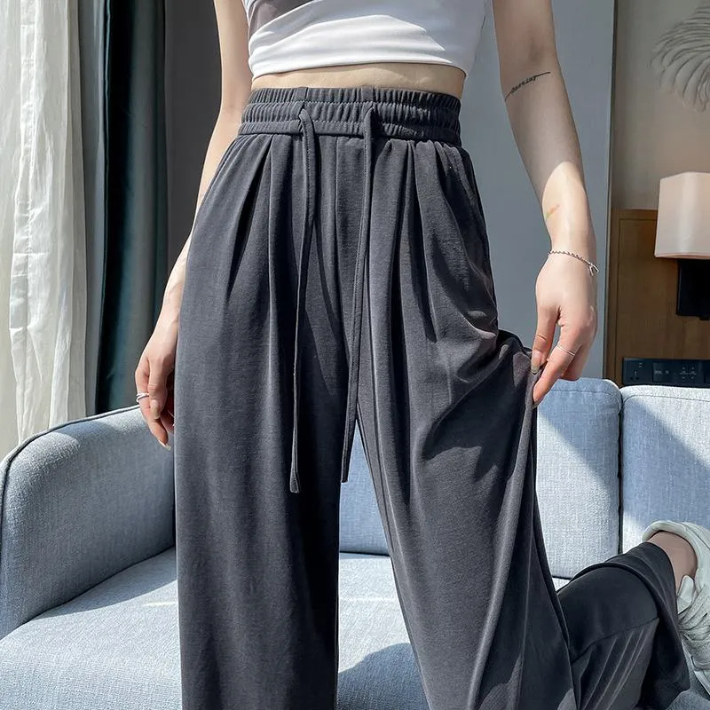 Thin High-Waisted Draping Straight Leg Silky Pants