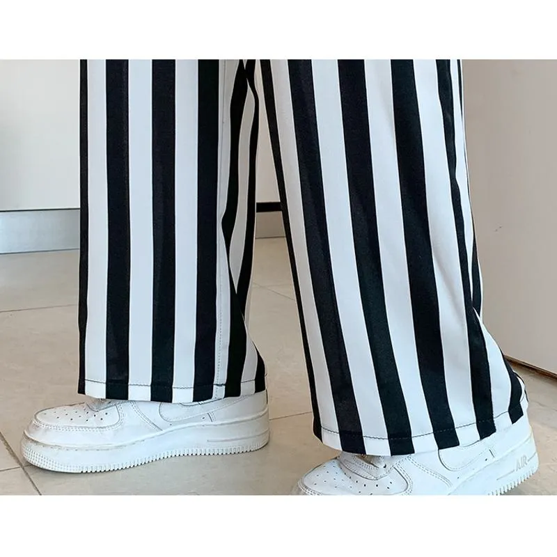 Versatile Draping Straight Floor-Length High-Waisted Stripe Wide-Leg Pants