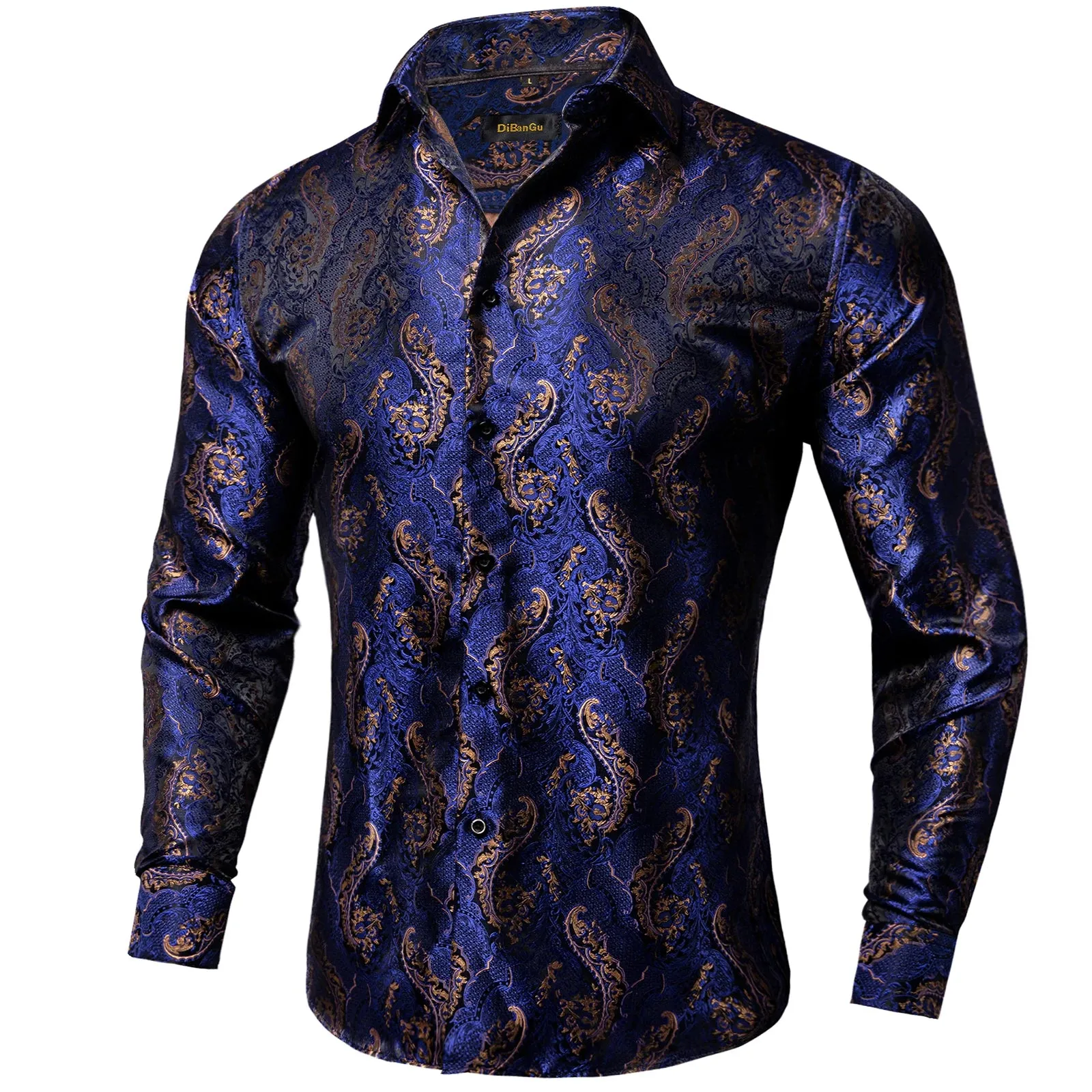 Wiaofellas - Luxury Silk Polyester Casual Shirts for Men Long Sleeve Blouse Prom Tuxedo Formal Purple Paisley Designer Men Clothing