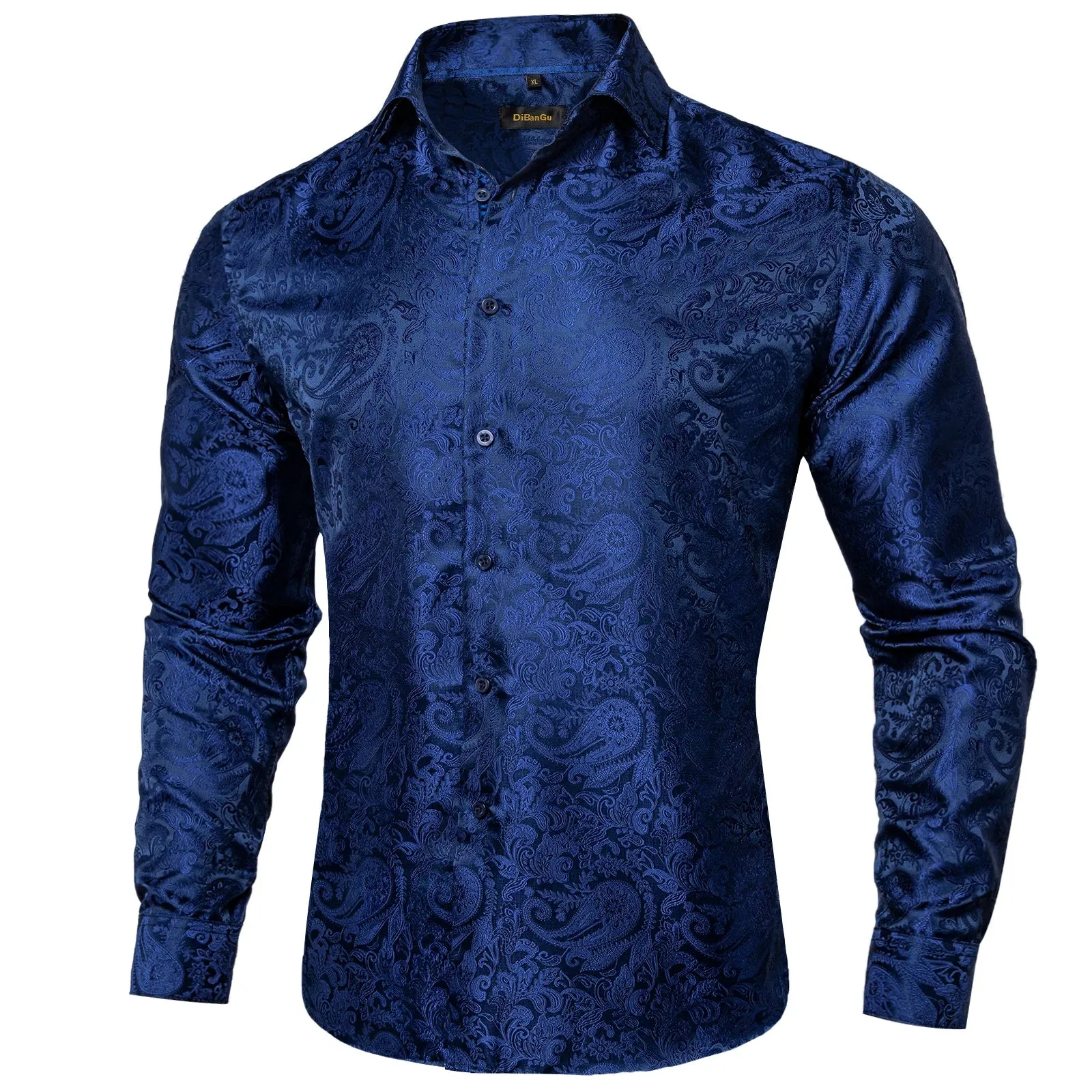 Wiaofellas - Luxury Silk Polyester Casual Shirts for Men Long Sleeve Blouse Prom Tuxedo Formal Purple Paisley Designer Men Clothing