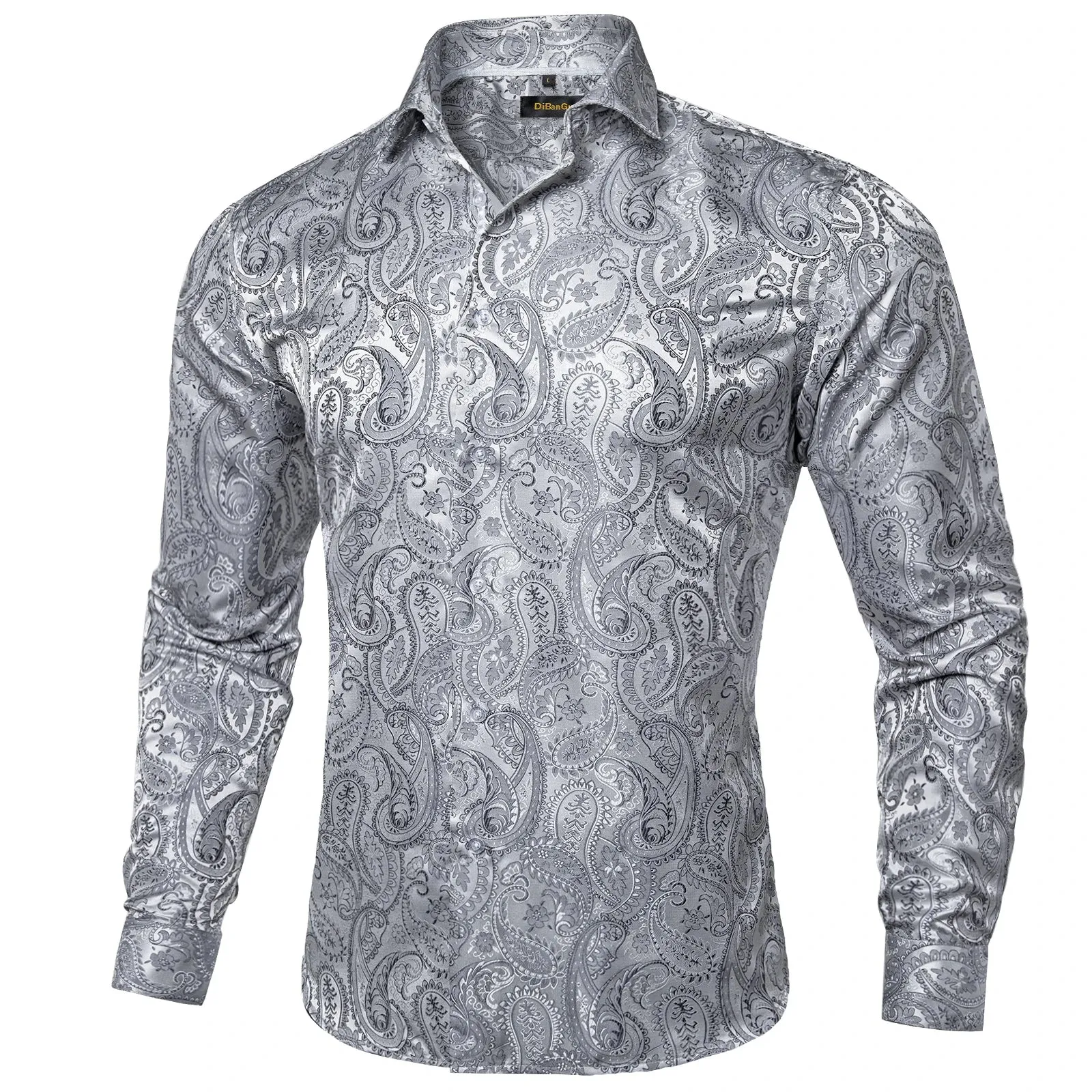 Wiaofellas - Luxury Silk Polyester Casual Shirts for Men Long Sleeve Blouse Prom Tuxedo Formal Purple Paisley Designer Men Clothing
