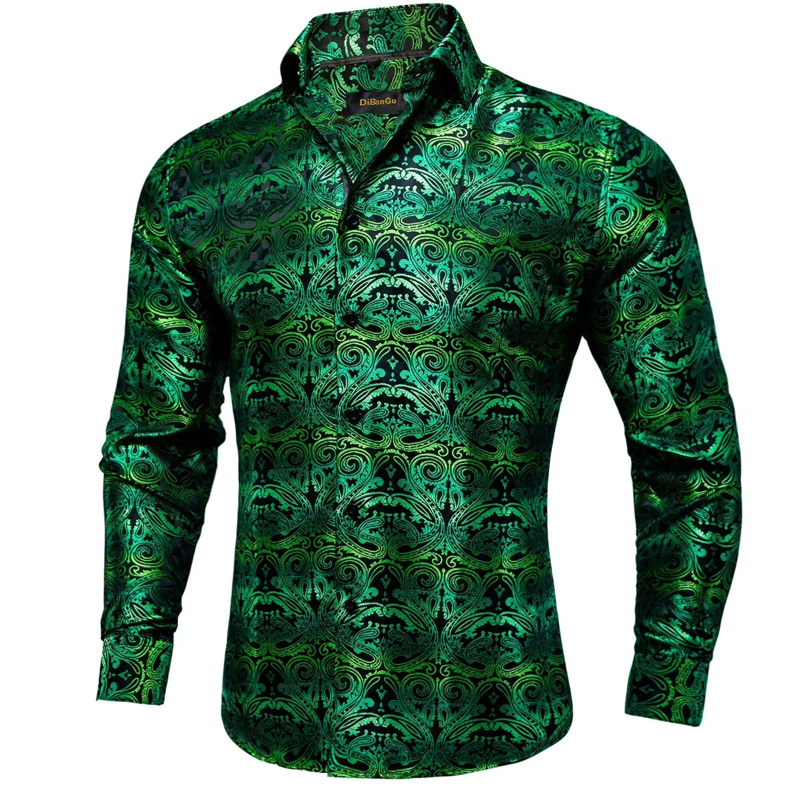 Wiaofellas - Luxury Silk Polyester Casual Shirts for Men Long Sleeve Blouse Prom Tuxedo Formal Purple Paisley Designer Men Clothing