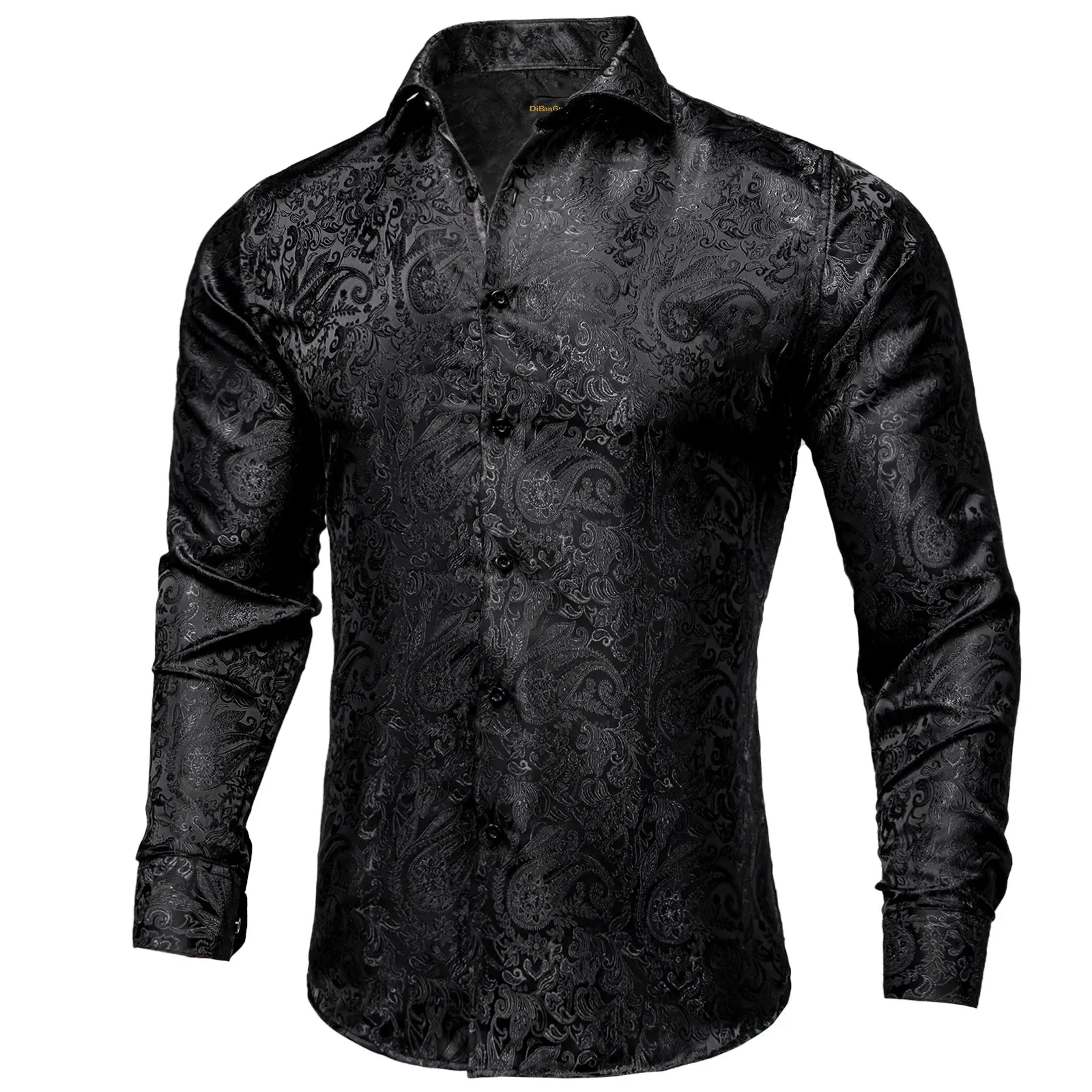 Wiaofellas - Luxury Silk Polyester Casual Shirts for Men Long Sleeve Blouse Prom Tuxedo Formal Purple Paisley Designer Men Clothing