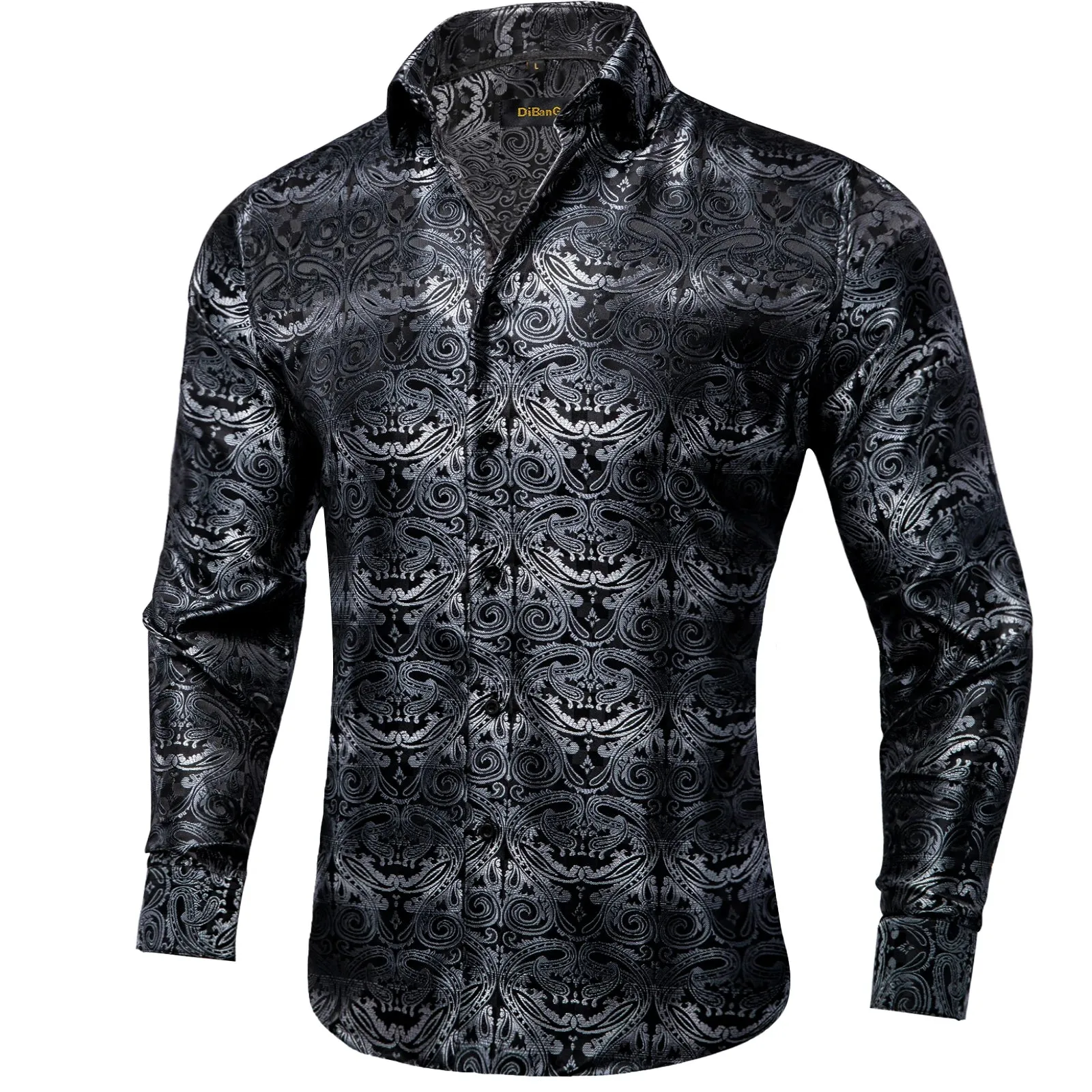 Wiaofellas - Luxury Silk Polyester Casual Shirts for Men Long Sleeve Blouse Prom Tuxedo Formal Purple Paisley Designer Men Clothing
